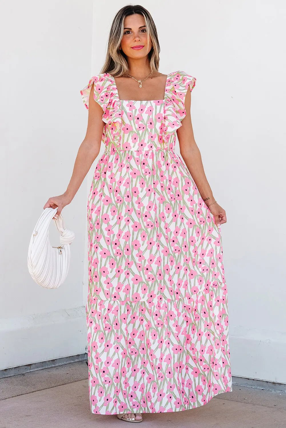Angelica Floral Ruffled Strap Maxi Dress - Love Salve